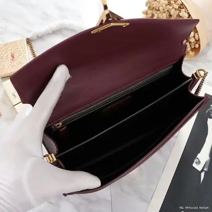 CHEAP Clasp Leather Cassandra In Laurent Smooth Burgundy Saint Gold Bag 0328